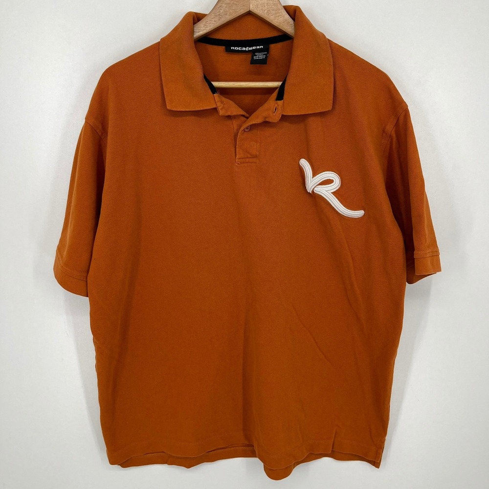 Rocawear Mens XL Burnt Orange Pique Cotton Short Sleeve Embroidered Logo Polo